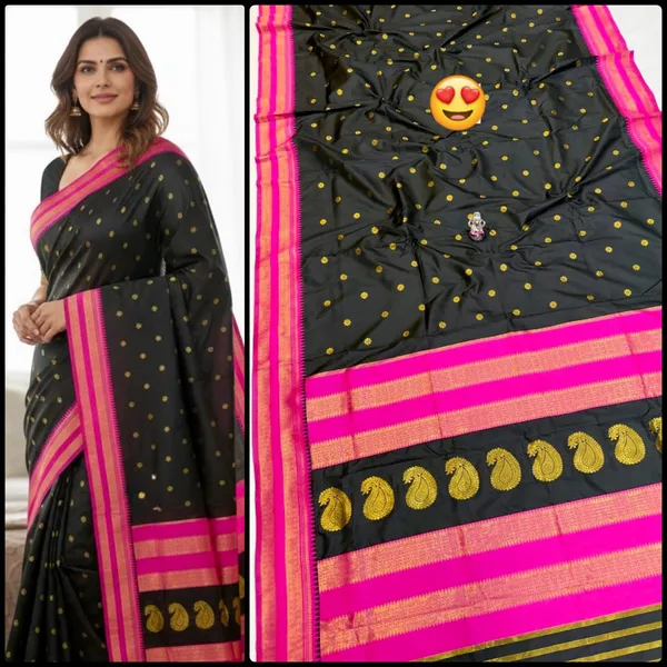 Jet_Black_With_Pink_Border_Soft_Silk_Sutram_Narayanpeth_Paithani_Saree_For_Women